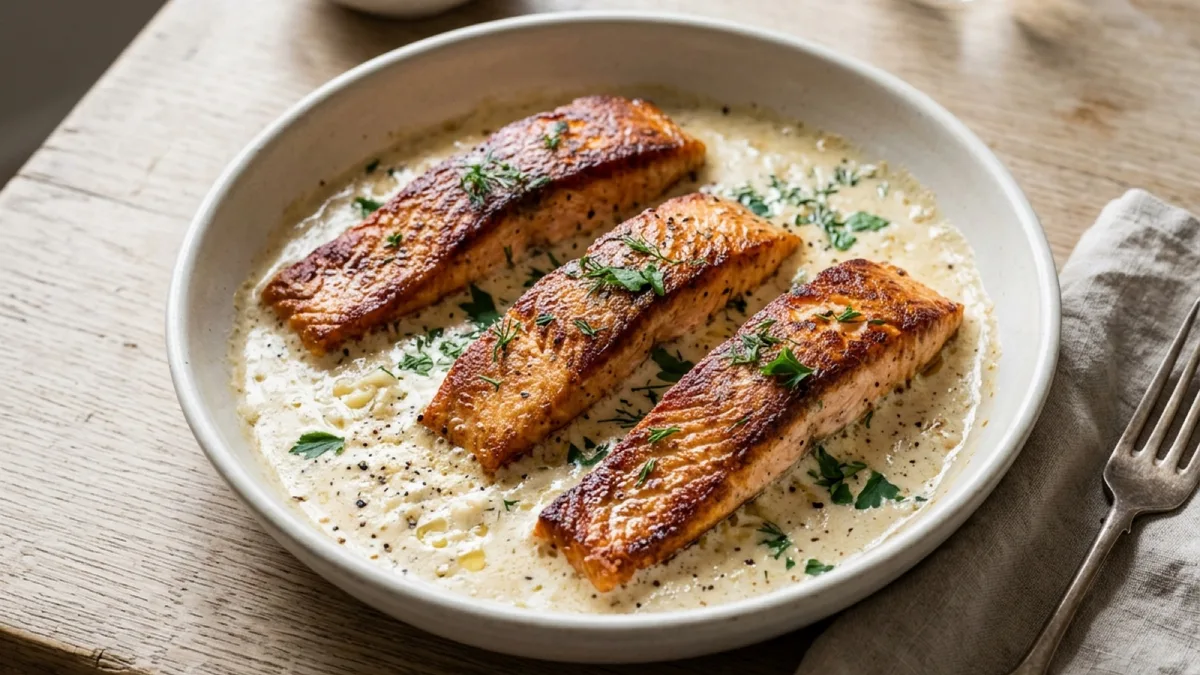 Crispy Salmon in Creamy Parmesan Sauce