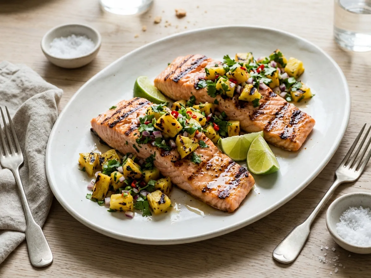 Grilled Salmon with Charred Pineapple Salsa — recipe photo