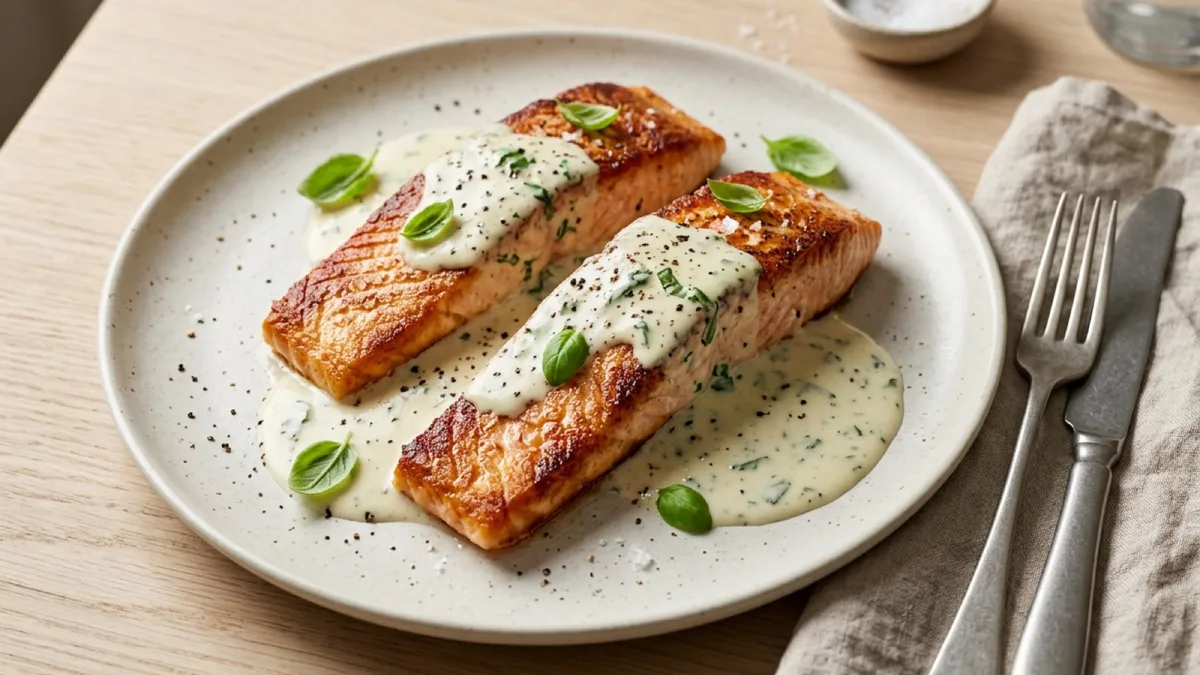 Pan-Fried Salmon with Basil Cream