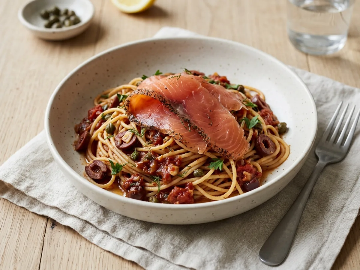 Puttanesca Pasta with Gravlax — recipe photo