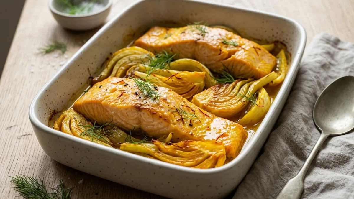 Saffron-Baked Salmon with Fennel