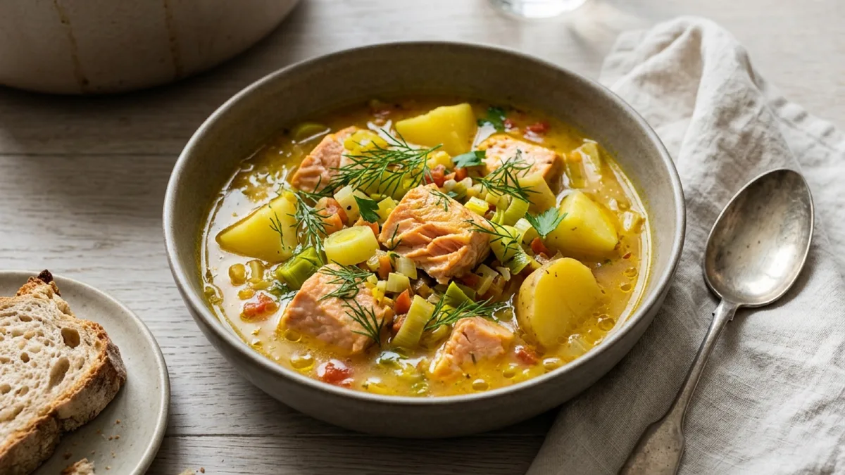 Rustic Saffron Fish Stew with Leek and Potato