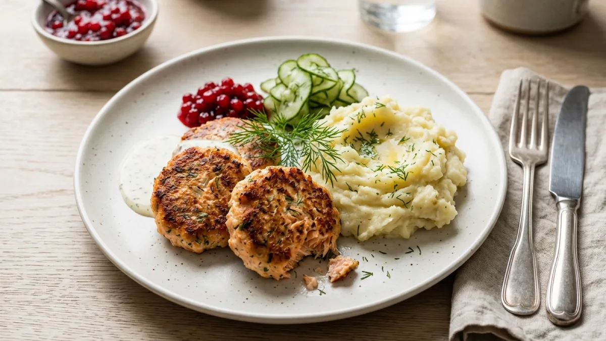 Swedish-Style Salmon Patties with Creamy Potato Mash