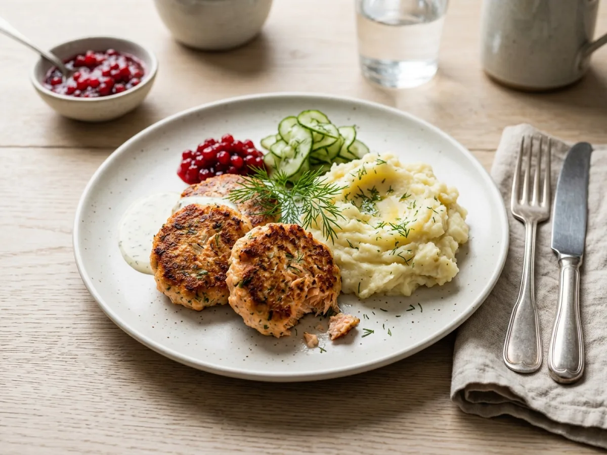 Swedish-Style Salmon Patties with Creamy Potato Mash — recipe photo
