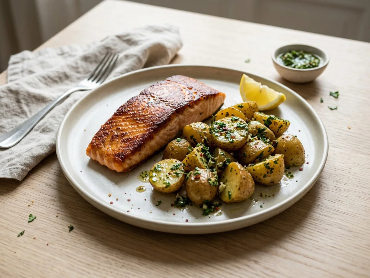 Pan-Seared Salmon with Chimichurri Potatoes — recipe photo